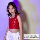 ダンス衣装 スパンコール トップス チューブトップ プリズム CJTE-01[キッズ 子供 ダンス 服 発表会 ガールズ インナー ジュニア 派手 目立つ ジャズ キラキラ ノースリーブ ショート丈 へそ出し 黒 白 黄色 青 赤 ホログラム 韓国]