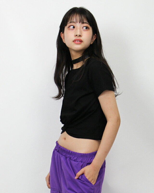 【10枚以上買うと1枚無料！】ダンス衣装 トップス tシャツ ショート丈 トップス ねじり 無地 CLTR-02[ダンス ヨガ へそ出し 黒 白 赤 青 ブラック セクシー 半袖 レディース ガールズ ジュニア ヒップホップ ジャズ k-pop 韓国 衣装 発表会]