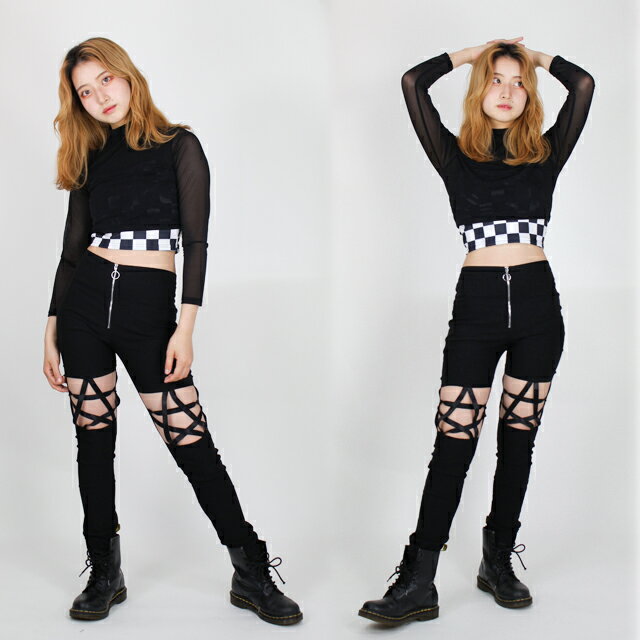 ダンス衣装 パンツ 黒 ストレッチ ハイウエスト スキニーパンツ CWPG-01[ヒップホップ レギパン ダンスパンツ スリムパンツ 穴あき 穴開き ダンス ズボン レディース ガールズ ジュニア k-pop 韓国 衣装 発表会]