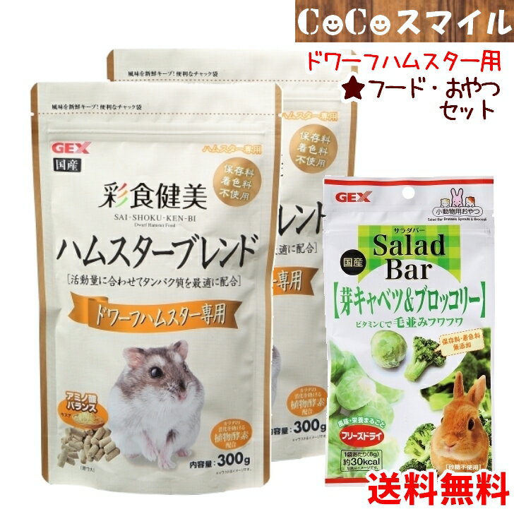 【セット販売】ジェックス GEX 彩食健美 ハムスターブレンド ドワーフハムスター専用 300g×2袋 & サラダバー 芽キャベツ&ブロッコリー 8g×1袋 / 小動物用 ハムスター フード おやつ 野菜