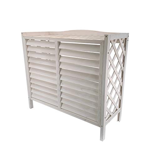 WORTHGARDEN室外機カバー木製エアコンカバー,幅87x奥行35x高さ80cm(ウォッシュホワイト)