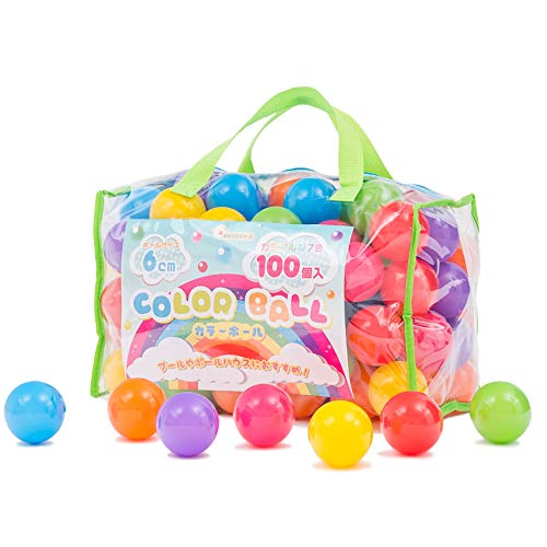 Size: Ball: Diameter approx. 2.4 inches (6 cm); Storage bag: 14.6 x 8.3 x 9.1 inches (37 x 21 x 23 cm); Weight: Ball: approx. 0.2 oz (5 g); Shipping time: 2.4 lbs ( Material: Ball: Low density polyethylene; Storage bag: PVC, nylon, non-woven fabric, steel Colors: 7 colors (red, yellow, blue, green, orange, pink, purple) Recommended Age: 3 years and up. Safety Standards: CE certified Caution: Please do not give this product to children under the age of age. The color of the product may vary slightly depending on the production date. Because each item is individually packaged by hand, there may be cases where the number of pieces listed above