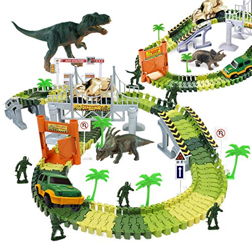 WTOR おもちゃ 車 レール 恐竜 セット 組み立て 軌道 動物 子供 知育玩具 収納簡単 プレゼント 保育園教具 女の子 男の子 クリスマス プレゼント（221pcs）