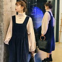 【送料無料】マタニティ パフスリーブ タートルネックニット + コーデュロイ ワンピース 2点セット セットアップ サイズ展開豊富 S〜4XL ジャンパースカー...