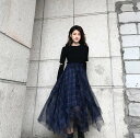 【送料無料】レディース スカート アシンメトリー チュール チェック ミモレ丈 大人可愛い ママコーデ ママファッション 韓国 オルチャンファッション 人気 トレンド 新作 20代 30代 40代 きれいめ レトロ シンプル お出かけ デート おしゃれ 通勤 通学 オフィス OL デイリー