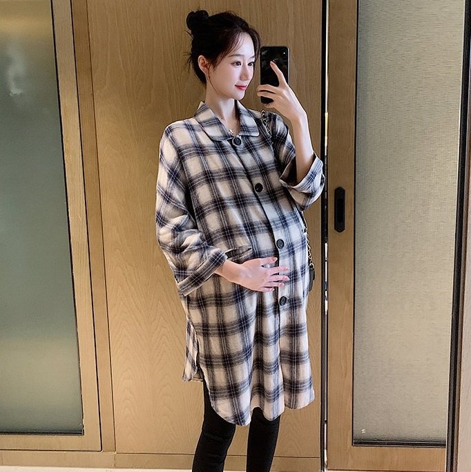 【送料無料】マタニティ ワンピース シャツ 妊婦ワンピース トップス ロング丈 チェック柄 レディース 可愛い ママコーデ ママファッション ママ服 マタニティウェア 人気 ゆったり 大きいサイズ デイリー 普段着 お出かけ おしゃれ シンプル 無地 きれいめ カジュアル