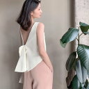 【期間限定店内P2倍!クーポンあり!】バックリボンVネック ノースリーブトップス リボンフリルノースリーブトップス 大人可愛い ママコーデ 韓国 人気 トレンド...