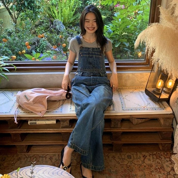 楽天ココスマイルデニムオーバーオール デニムオールインワン オーバーオール ワイドレッグストレートパンツ 大人カジュアル 韓国 ママコーデ 人気 新作 20代 30代 40代 お出かけ アウトドア 旅行 CO5379