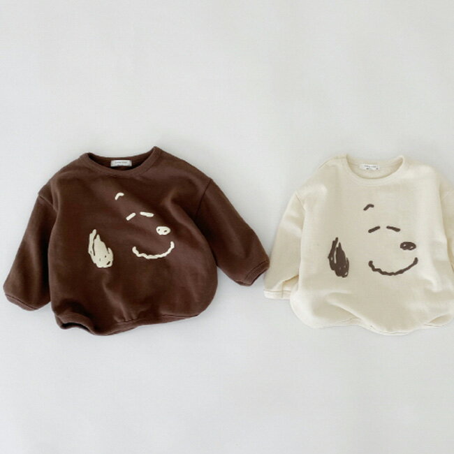 BBNI・スヌーピー tシャツ・トップス・ロンパース・長袖tシャツ・2色・アイボリー・ブラウン・babyXS・babyS・babyM・80cm・90cm・100cm・110cm・120cm・秋服・秋・冬・キッズ・ベビー・女の子・男の子・シンプル・韓国子供服・ココスタイル・cocostyle