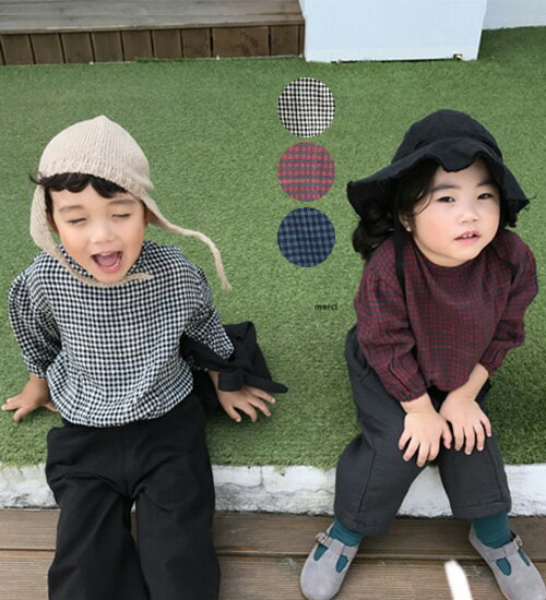 【MOM有】ビンテージ・チェック柄・ブラウス・親子ペアルック・ママとお揃い・90cm・100cm・110cm・120..