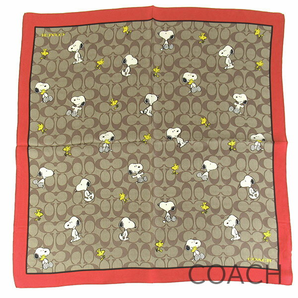 父の日無料ラッピング！ コーチ COACH スカーフ レディース スヌーピー ウッドストック ピーナッツ コラボ 限定商品 シグネチャー シルク 【送料無料（ネコポス メール便）】 ブランド コーチ正規品販売店 直営アウトレット店より直輸入 【あす楽】のサムネイル