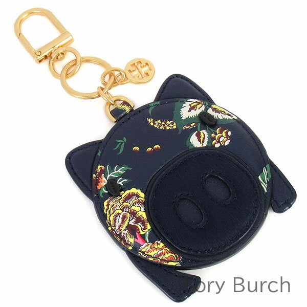 トリーバーチ Tory Burch キーホルダー レディース バッグチャーム キーリング レザー 鏡付き ミラー付き ブタ 豚 花柄 キークリップ付き 【送料無料】 ブランド トリーバーチ正規品販売店 直営アウトレット店より直輸入 【あす楽】