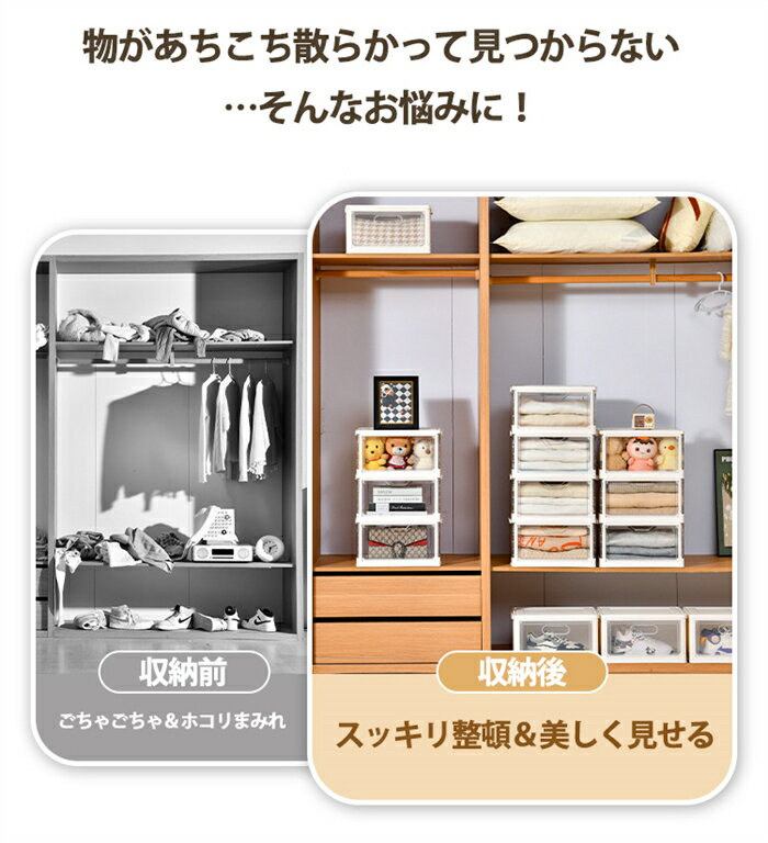 【期間限定200円クーポン】2個セット 収納ボックス 折りたたみ 収納ケース ふた付き キャスター付き 前開き プラスチック 衣装ケース 組立簡単 コンテナー 新生活 積み重ね 物入れ 透明 コンパクト 家庭用 中身が見える クリア タオル クローゼット 送料無料 海外通販