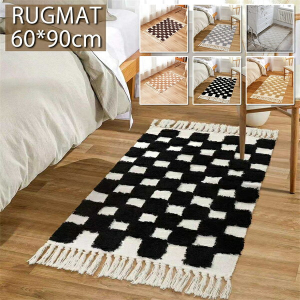 Rakuten - 綿麻マット 北欧 玄関マット キッチンマット カーペット 60*90cm リビング フロアマット 汚れ防止 店舗 洗濯可能 丸洗い 敷物 北欧 廊下マット モロッコ風 春夏秋冬用 屋内 絨毯 シンプル 事務所 楽天海外通販