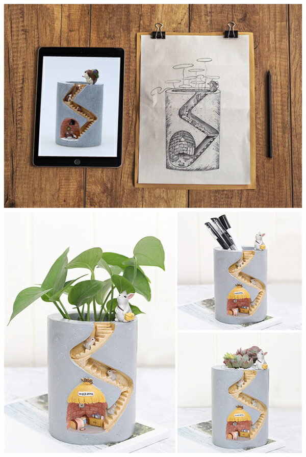 多肉植物鉢 プランター 小物収納 園芸用品 置物 卓上 ペンスタンド フラワーポット ハリネズミ ウサギ 樹脂 観葉植物 子供部屋 ミニ植物適用 部屋飾り 可愛い 容器 ペン立て 彼女 鉢植え おうち時間 メイクボックス 植木鉢 エケベリア 室内 海外通販