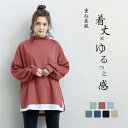 フリーサイズ 重ね着風 ロングTシャツ レディース トップス 長袖 フェイクレイヤード 体型カバー シンプル 無地 レイヤード風 ロング丈 キャリア トレンド ...