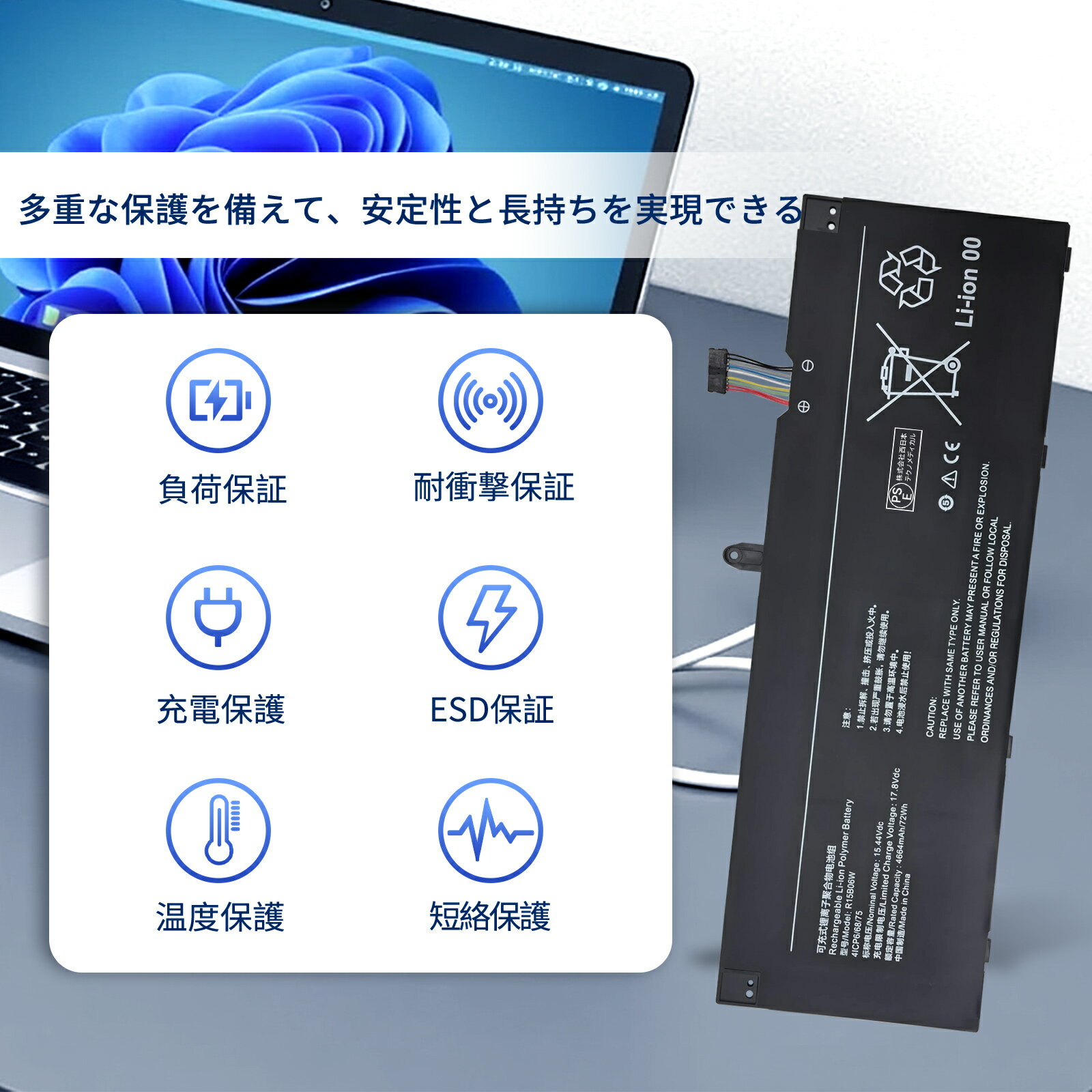 【1300円OFF&P10倍】新品 Redmi Redmi Book Pro 15 2022 互換バッテリー【4664mAh 15.44V】対応用 1年保証 高性能 PSE認証 互換バッテリパック YCG 2025CG-XIJPA