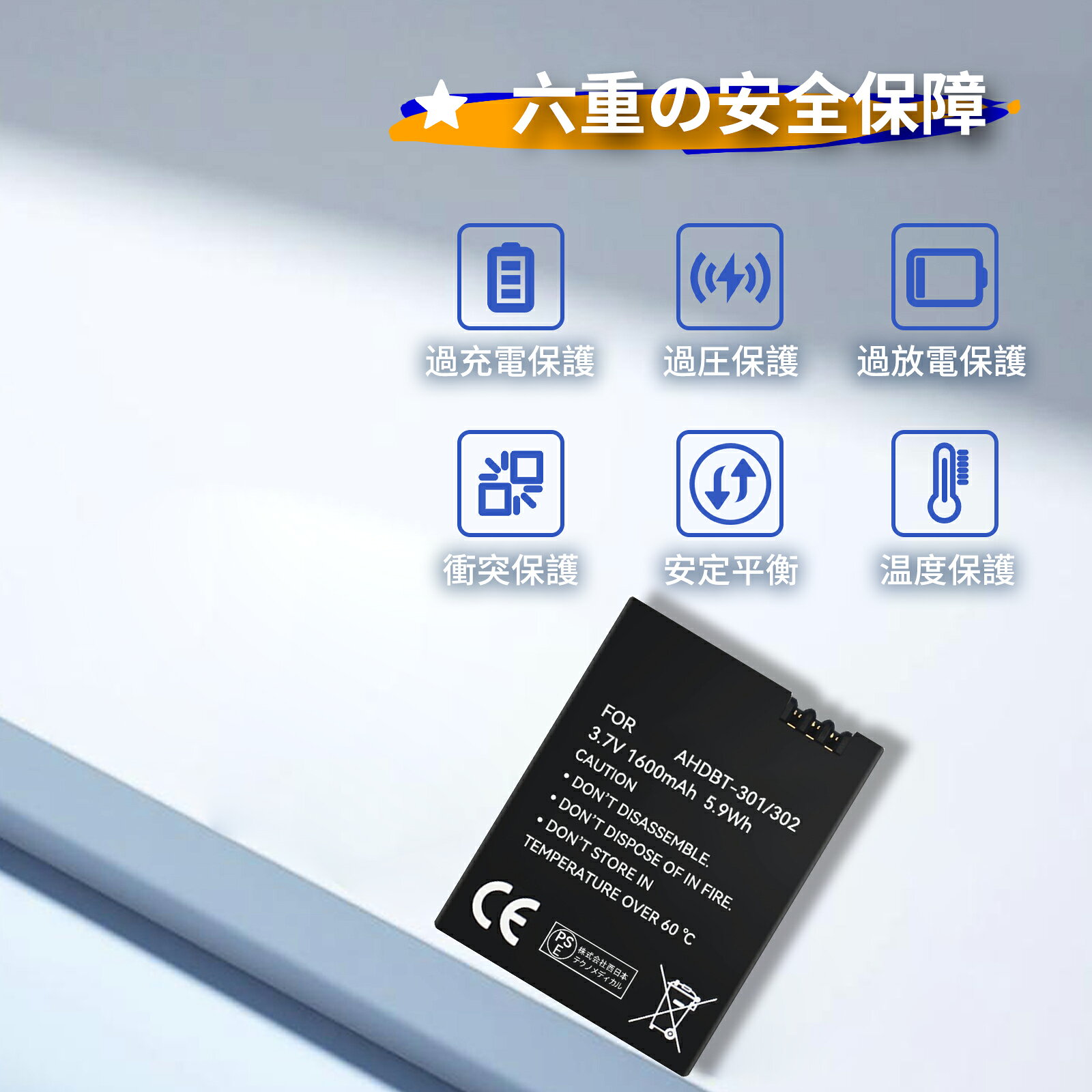 【5倍ポイント】新品 GoPro AHDBT-302 互換バッテリー 【1600mAh 3.7V】 対応用 1...