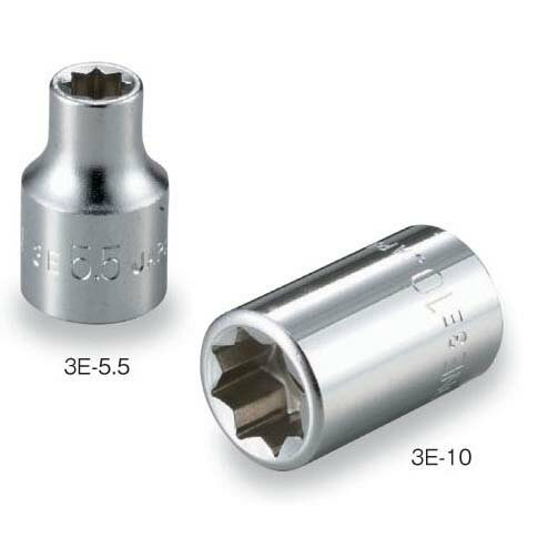 TONE（トネ） ソケット（8角） .0000003 ●差込角9.5mm（3/8inch） ●二面幅07mm ●二重4角 ●二面幅07mm ●ミリ(4.0)