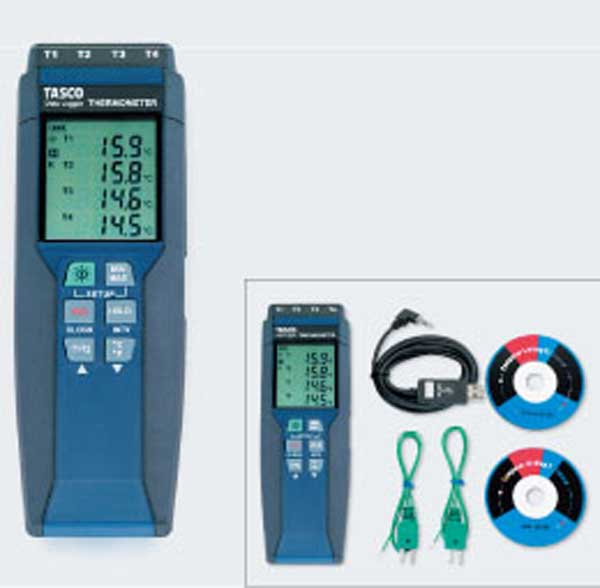 イチネンTASCO （タスコ） 4ch デジタル温度計 TA410WC ハンディタイプ温度計 （ミニオメガプラグ）TA410WC