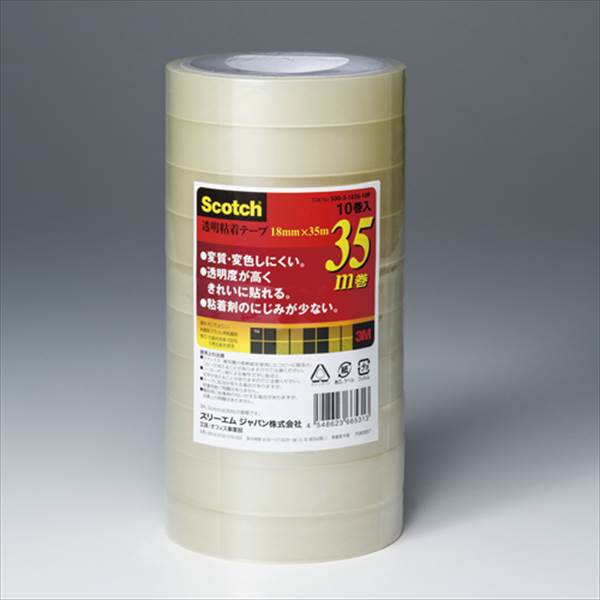 3M（スリーエム） スコッチ 透明粘着テープ 巻芯径76mm 10巻18mmx35m 500-3-1835-10P 500-3-1835-10P ..