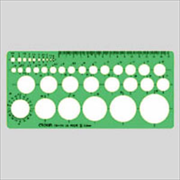 クラウン テンプレート 円定規 穴サイズ：径1～40mm （39穴） サイズ：縦106×横230×厚1mm CR-TN120-G 事務用品 文房具 筆記 ファイル 机上整理 梱包 製図 設計 穴サイズ径1～40mm（39穴）