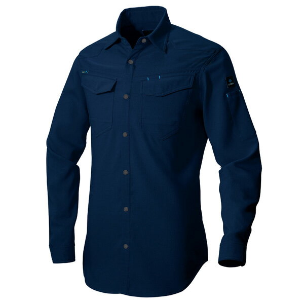 AITOZ（アイトス） アジト軽量ストレッチ 長袖シャツ （男女兼用） （薄地） ネイビー S 2935 作業用シャツ 作業服 両胸ポケット長袖シ..