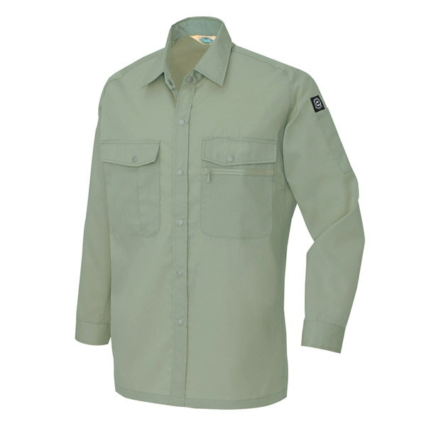 AITOZ（アイトス）:エコT/Cニューベーシック 長袖シャツ （男女兼用） （薄地） アースグリーン S 5375 作業用長袖シャツ・胸ファスナー付きシャツ・帯電防止素材 5375