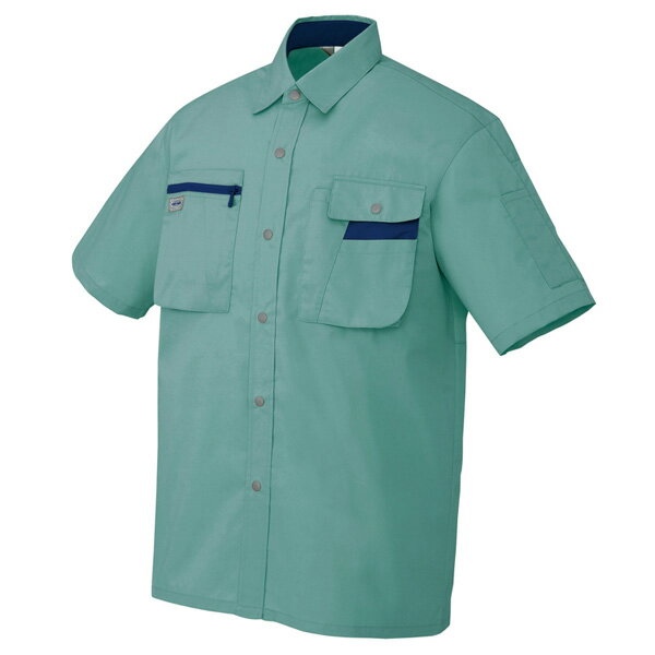 AITOZ（アイトス）:ムービンカット 半袖シャツ （男女兼用） ターコイズ×ネイビー LL 5326 半袖シャツ 両胸ポケット付 T8118適合品 帯電防止 5326