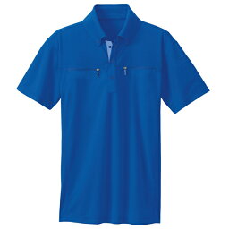 AITOZ（アイトス）:ボタンダウンダブルジップ半袖ポロシャツ （男女兼用） ブルー L 10602 吸汗速乾 10602