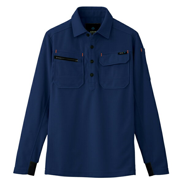AITOZ（アイトス）:長袖ポロシャツ （男女兼用） ネイビー L 10608 吸汗速乾 帯電防止 UVカット 10608