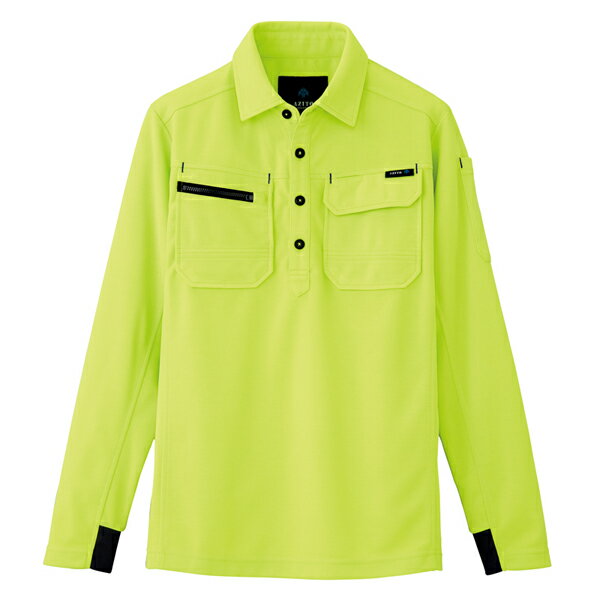 AITOZ（アイトス）:長袖ポロシャツ （男女兼用） ライム M 10608 吸汗速乾 帯電防止 UVカット 10608