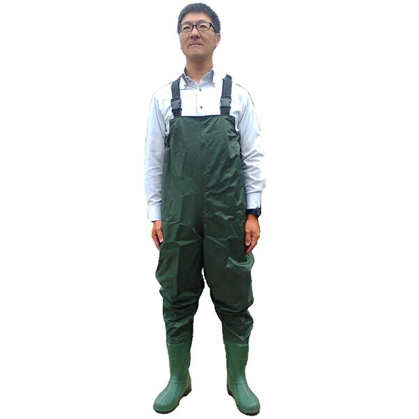富士手袋工業の一覧はこちら 【特長】耐寒、防水、丈夫なナイロン製です。【用途】土木作業、農作業、水産加工など水まわりの作業に。【仕様】□サイズ（cm）：LL（26.5～27）□色：モスグリーン□総丈(cm)：142□股下(cm)：89□腰廻(cm)：124□質量(kg)：2.08□足幅サイズ：EEE【材質】胴部： 表/ナイロン 裏/PVCコーティング靴部 PVC□原産国：中国JANCD:4907534207621【銀行振込・コンビニ決済】等前払い決済予定のお客様へ当商品は弊社在庫品ではなく、メーカー在庫品です。在庫確認後に注文確認を行い、お支払いのお願いを送信させて頂きます。休業日、14:00以降のご注文の場合は翌営業日に上記手続きを行います。お時間が掛かる場合がございます。