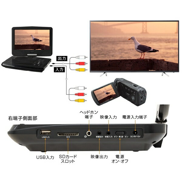 GREEN HOUSE (グリーンハウス):10型ワイド ポータブルDVDプレーヤー GH-PDV10M-BK おすすめ 持ち運び 一人暮らし 入院