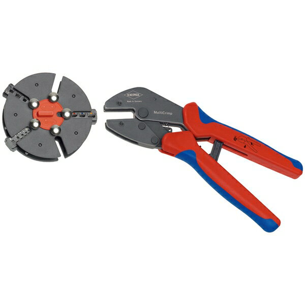 KNIPEX(クニペックス)の一覧はこちら□ヘッド仕上げ：磨き・黒表面処理□ハンドル仕様：コンフォート□全長(mm)：250□クリンピング能力(mm2)：0.5-6.0□クリンピング能力(AWG)：20-10□圧着ポジション数：3□質量(g)：770□オプション品：圧着ダイス(9739-05・09・13A・06・08・13)・交換マガジン(9739-90)□これ一丁で様々な端子を圧着することができます。□圧着ダイスは工具なしで素早く簡単に交換することができます。□交換用ダイスは円形のマガジン内に安全に保管することができます。□圧着の仕上がりはダイス固定型の圧着ペンチと同等です。□材質はオイル焼き入れ焼き戻し済みのクロームバナジウム電気鋼。□マガジンの材質はグラスファイバー強化プラスチック。□平行なジョーポジションにするには、サービスレバーを開きます。□圧着ダイスを交換するには、マガジンポジションのロックを外し、圧着ダイスをプライヤーから取り出します。□圧着ダイス用マガジンは、ベルトに取り付けて持ち運べます。□ピクトグラムによる圧着ダイスの分かりやすいマークがついています。□円形マガジンと3つの交換用ダイスを備える圧着プライヤー。□ハンドルは複数の材質で作られたプラスチックカバー付き。□0.5〜6.0mm2の非絶縁オープンプラグ型コネクター(4.8+6.3mmプラグ幅)、0.5〜6.0mm2の絶縁された配線ターミナル+プラグコネクター、0.25〜6.0mm2のエンドスリーブ用。※コンフォートハンドル(本品)は絶縁ではありません。JANCD：4003773066927【銀行振込・コンビニ決済】等前払い決済予定のお客様へ当商品は弊社在庫品ではなく、メーカー取寄せ品でございます。在庫確認後に注文確認を行い、お支払いのお願いを送信させて頂きます。休業日、13:00以降のご注文の場合は翌営業日に上記手続きを行います。お時間が掛かる場合がございます。