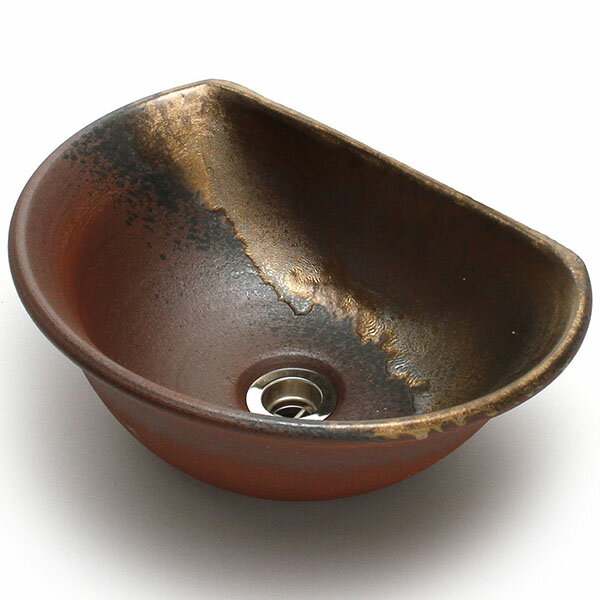 重蔵窯 利休信楽 手洗い鉢 半月 TUKI020-D27黄金 信楽焼 手洗い 洗面 焼き物 TUKI020-D27 黄金焼き締め..