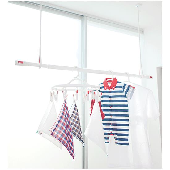 ナスタ:Laundry Pole(ランドリーポール) ホワイト×レッド 1700mm〜3000mm KS-NRP003-30P-R 室内 屋内