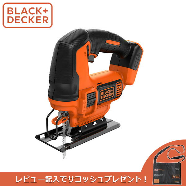 BLACK&DECKER(ブラックアンドデッカー)の一覧はこちらB+D18Vシリーズの充電池で共用できるコードレスオービタルジグソー(本体のみ商品)。オービタル機構が付いているのでツーバイ材もラクラク切断が可能。ブレードはワンタッチで簡単に交換可能。切断角度調節も容易に行えます。(最大45度まで)。□定格電圧：18V□ストローク長：19mm□無負荷ストローク数：0〜2,500回/分□最大切断能力　木材：55mm　軟鋼：8mm　アルミ：20mm□切断角度調節：最大左右45度□本体サイズ：長さ265mm×幅80mm×高さ215mm□質量：約1.8kg□付属品：木工用ジグソーブレード(10TPI)×1、木工用ジグソーブレード(6TPI)×1、木工曲線切断用ジグソーブレード×1、平行定規×1、六角レンチ(本体装着済み)×1※本体のみ商品のため、バッテリーと充電器は付属しません。別途、バッテリーと充電器が必要となります。【数量限定！商品レビューを書いてBLACK+DECKERオリジナルサコッシュプレゼント】こちらの商品をお買い上げの上、商品到着後に商品レビューを書いてメールでご報告頂くだけで、非売品のブラデカ オリジナルのサコッシュが手に入ります！JANCD：4536178810951【銀行振込・コンビニ決済】等前払い決済予定のお客様へ当商品は弊社在庫品ではなく、メーカー取寄せ品でございます。在庫確認後に注文確認を行い、お支払いのお願いを送信させて頂きます。休業日、13:00以降のご注文の場合は翌営業日に上記手続きを行います。お時間が掛かる場合がございます。関連オススメ商品BLACK&DECKER(ブラックアンドデッカー)18V EVOマルチツール ベーシック (ドリル/ジグソー/サンダー)BLACK&DECKER(ブラックアンドデッカー)18V EVOマルチツール ベーシックプラス (ドリル/インパクト/ジグソー/丸のこ/サンダー)BLACK&DECKER(ブラックアンドデッカー)10.8V コードレスレシプロソーBLACK&DECKER(ブラックアンドデッカー)18V コードレスレシプロソーBLACK&DECKER(ブラックアンドデッカー)18V コードレスオービタルジグソー本体のみBeruf(ベルーフ)LEDライト付きCAPTAINSTAGテントセットBeruf(ベルーフ)Berufウイルス対策万全セットBLACK&DECKER(ブラックアンドデッカー)BPCI18K1-JPブラックアンドデッカーインパク得々セット18VBLACK&DECKER(ブラックアンドデッカー)KS701PE-JPブラックアンドデッカージグソー+工作スタンドセット切断・切削　コードレス電動工具一覧はこちら！