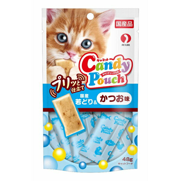 ペットライン:キャネット キャンディーパウチ プリッと仕立て 国産若どり＆かつお味 48g 猫 キャットフード