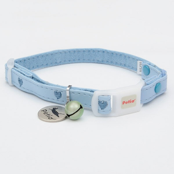 ペティオ:CAT COLLAR ハートレザーカラー ブルー W55345 首輪 カラー キャットカラー 迷子札 ハート レザー 革 W55345