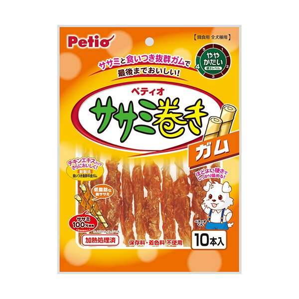 ペティオ:ササミ巻き ガム 10本 4903588126536 犬 おやつ スナック ガム ジャーキー 鶏 低脂肪 犬 おやつ スナック ジャーキー 鶏 低脂肪