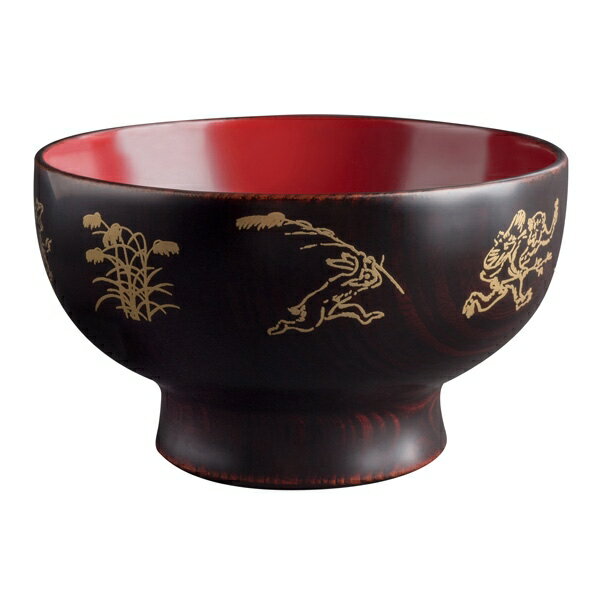 土直漆器:直右ヱ門 椀（鳥獣戯画）木地呂内朱 4528179012403【メーカー直送品】 福井県 越前 土直漆器