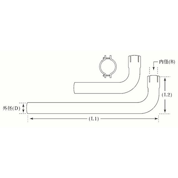 山脇産業:90度曲げパイプ 片側差し込みタイプ（L型・鉄製・メッキ管）クランプ付 13-101 YSK