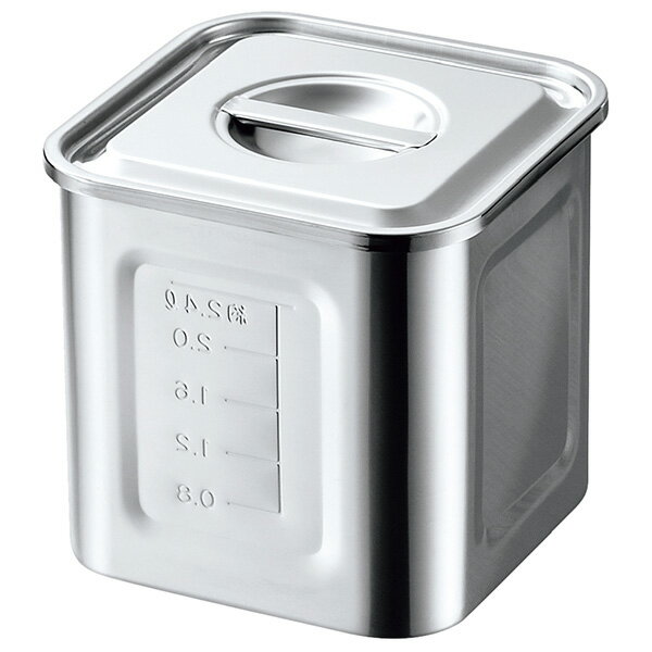 赤川器物製作所 18－8 目盛付 角型キッチンポット 9cm 手無 1153010