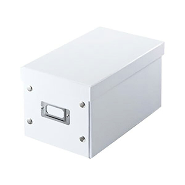 サンワサプライの一覧はこちらスナップボタンで留めるだけのかんたん組み立てBOX。メディアだけでなくパソコン周りの様々なものをなんでも収納できます。●スナップボタンを留めるだけのかんたん組み立てBOXです。●メディアだけでなくパソコン周りのアクセサリなどなんでも収納できます。●耐久性に優れた硬質ペーパーを使用しています。●収納物がひと目でわかるネームホルダー付きです。■カラー：ホワイト■収容量：CD 25枚（プラケース厚さ10mm）DVD 10枚（トールケース厚さ14mm）BD 10枚（ブルーレイケース厚さ12.5mm）■サイズ：W165×D275×H150mm■重量：352g■材質：硬質ペーパーJANCD:4969887314265【銀行振込・コンビニ決済】等前払い決済予定のお客様へ当商品は弊社在庫品ではなく、メーカー在庫品です。在庫確認後に注文確認を行い、お支払いのお願いを送信させて頂きます。休業日、14:00以降のご注文の場合は翌営業日に上記手続きを行います。お時間が掛かる場合がございます。