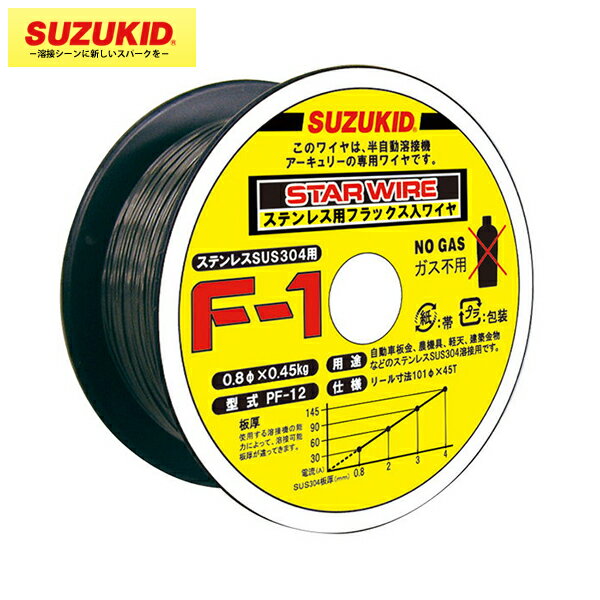 SUZUKID（スズキッド）:F-1 ノンガスワイヤ ステンレス用0.8φ×0.45kg PF-12【メーカー直送品】 スズキッド ノンガス 半自動 ワイヤ ステンレス P2 溶接機 SUZUKID 溶接 溶接女子