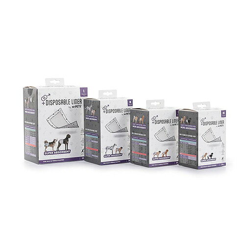 【取り寄せ品：約1週間】【M-PETS】エムペッツ　DISPOSABLE LINER　各24枚入り (全4サイズ) 男の子用 吸収力抜群の吸水ライナー 長時間のお出かけ シニア犬の介護 簡単装着 cocotte-vert-10011451 緑のある犬猫美容室ココットベール パッケージ画像