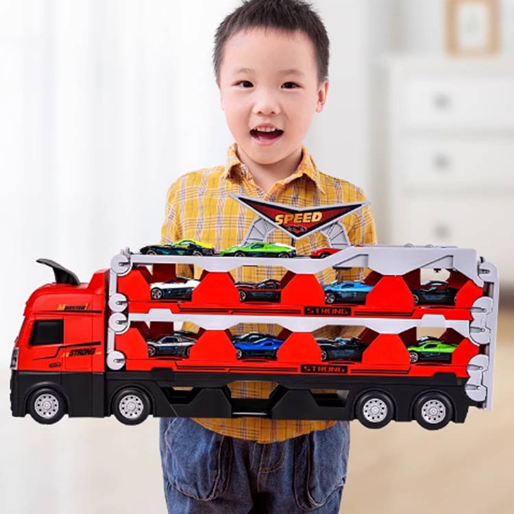 車 おもちゃ トレーラー と 8台ミニカーセット トイカー ミニカー セット 乗せて運...