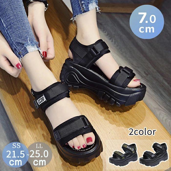スポーツサンダル レディース 厚底 スポサン ウェッジソール 厚底サンダル ヒール7cm コンフォート サ..