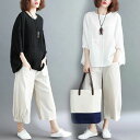 セットアップ 森ガール レディース Tシャツ ョパンツ 九分丈 体型カバー ゆたり 大きいサイズ カジュアル トップス バレンタイン 2025 プレゼント